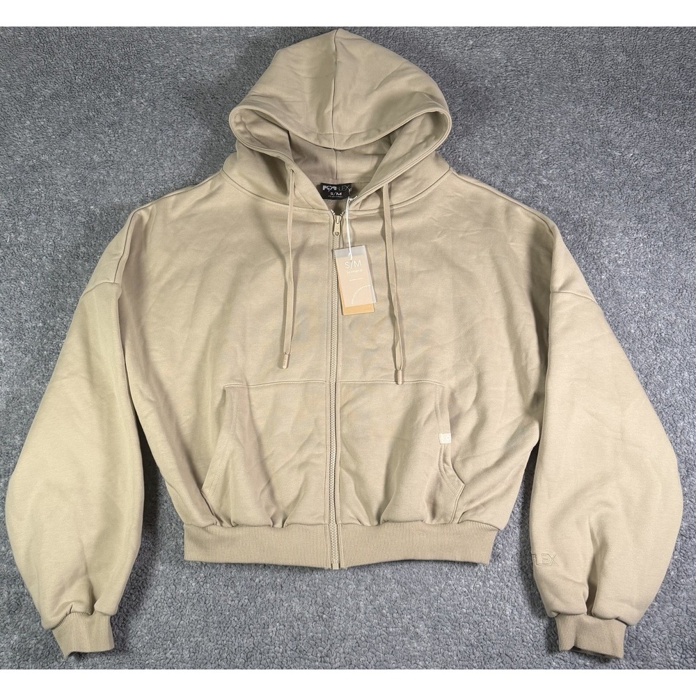 NWT Popflex Full Zip Up Cloud Hoodie Sweatshirt Beige Oversized Womens Size S/M